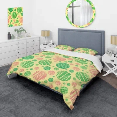 Design Art Green/yellow Microfiber 3 Piece Duvet Cover Set In Green,yellow