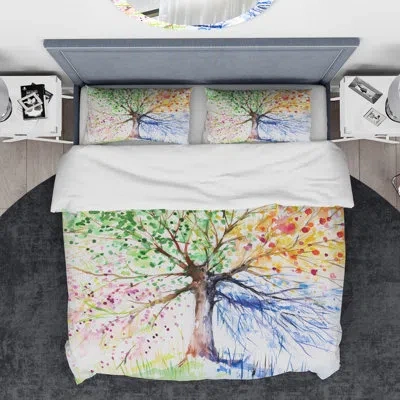 Design Art Green/yellow Microfiber Farmhouse / Country Duvet Cover Set In Green,yellow