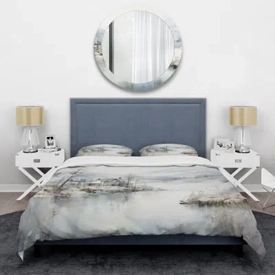 Design Art Grey And Beige Modern Scandinavian Scenery Silence - Landscapes Duvet Cover Set In Gray;beige