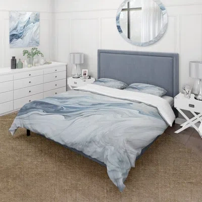 Design Art Grey And Blue Glacier Charm Liquid Art - Glacier Duvet Cover Set In Blue;gray