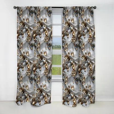 Design Art Grey And Gold Crystal Reflections Glam - Glam Feather Abstract Blackout Curtain - 1 Panels In White;gold