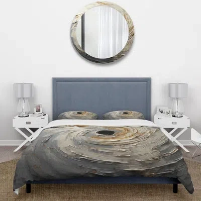 Design Art Grey And Gold Mystical Spirals - Abstract Spirals Duvet Cover Set In Gray;gold