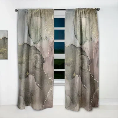 Design Art Grey And Green Liquid Art I - Modern Curtain - Velvet Room Darkening - 1 Panel