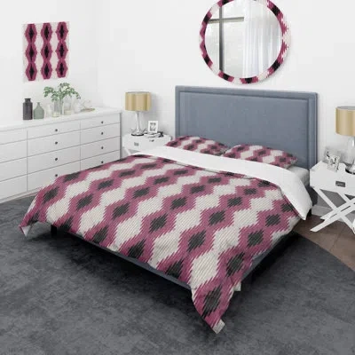 Design Art Grey And Pink Ikat - Patterned Duvet Cover Set In Gray,pink
