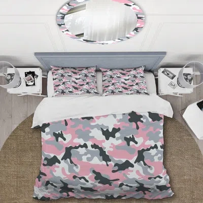 Design Art Grey And Pink Military Camouflage - Abstract Duvet Cover Set - Microfiber Polyester