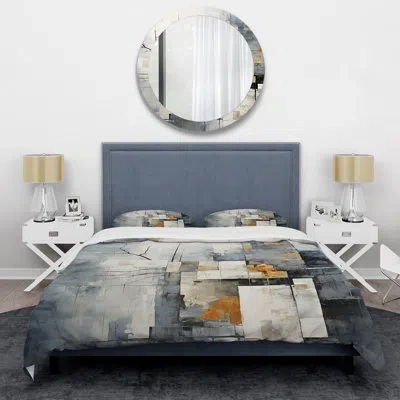 Design Art Grey And White Abstract Cityscape 3 - Abstract Collages Duvet Cover Set In Gray;yellow