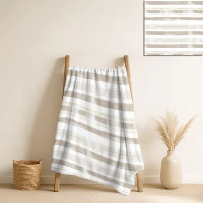 Design Art Grey And White Linen Stripe – Striped Cozy Blanket, Contemporary Soft Throw In Gray;white