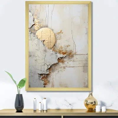 Design Art Grey And White Nature Split - Abstract Shapes Framed Canvas Print In Gold Single Picture Framed