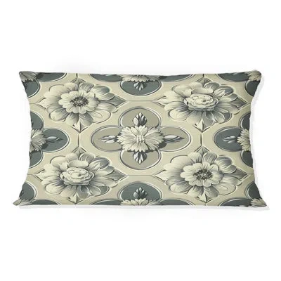 Design Art Grey Beige Floral Octagon Pattern - Modern Lumbar Pillow In Gray;beige