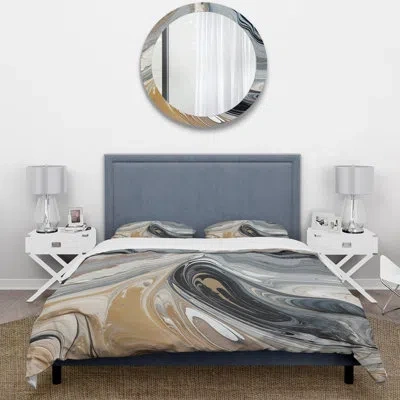 Design Art Grey Black Aqua Symphony - Abstract Duvet Cover Set In Black;gray