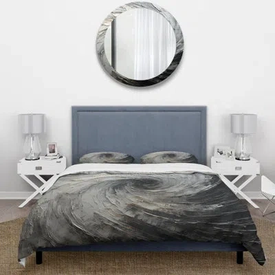 Design Art Grey Black Meditative Movement - Abstract Spirals Duvet Cover Set In Black;gray