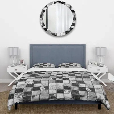 Design Art Grey Black Midcentury Mosaic Tiles Iv - Midcentury Duvet Cover Set In Black;gray