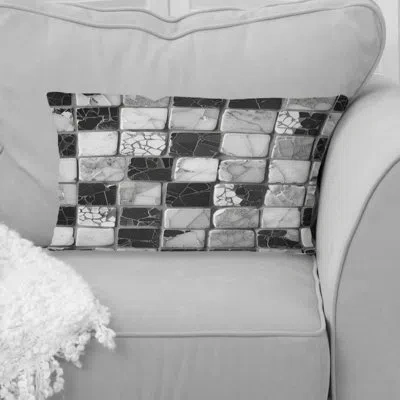 Design Art Grey Black Midcentury Mosaic Tiles Iv - Midcentury Lumbar Pillow In Black;gray
