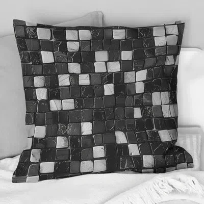 Design Art Grey Black Midcentury Mosaic Tiles V - Midcentury Throw Pillow In Black;gray