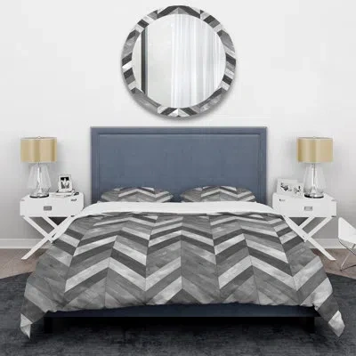 Design Art Grey Chevron Ii - Chevron Duvet Cover Set In Gray