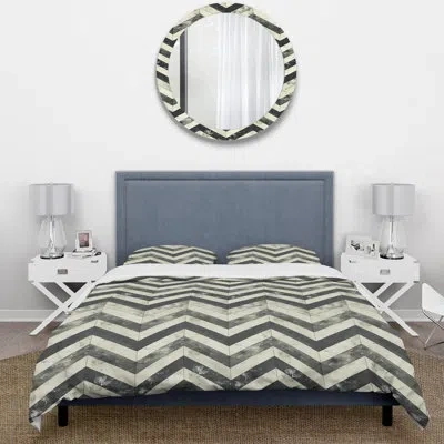 Design Art Grey Chevron Print Ii - Midcentury Duvet Cover Set In Gray