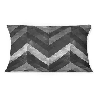 Design Art Grey Chevron Print - Modern Lumbar Pillow In Gray;cream