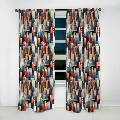 Design Art Grey Cubic Striped Wall Pattern - Modern Velvet Curtain - Room Darkening - 1 Panel In Gray;orange