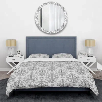 Design Art Grey Damask - Abstract Duvet Cover Set - Microfiber Polyester In Gray