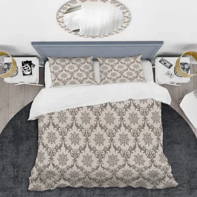 Design Art Grey Damask - Abstract Duvet Cover Set - Microfiber Polyester In Gray