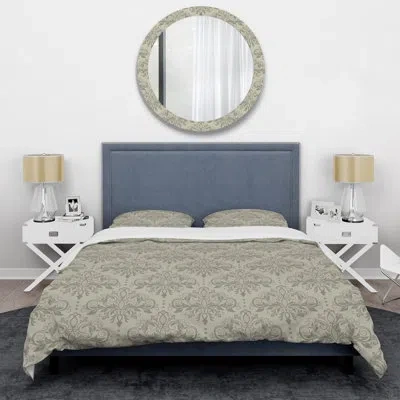 Design Art Grey Damask - Abstract Duvet Cover Set - Microfiber Polyester In Gray
