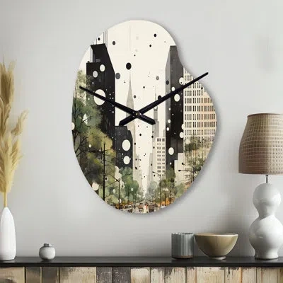 Design Art Grey Green Mid Century Architectural Elegance - Asymmetrical Midcentury Modern Metal Clock, Gray Wal