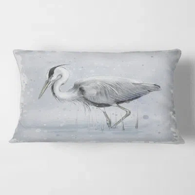 Design Art Grey Heron Bird - Farmhouse Printed Pillow