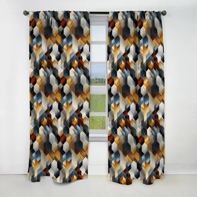 Design Art Grey Hexagons Dreams I - Abstract Curtain - Blackout Geometric Shapes Curtain - 1 Panels In Gray;gold