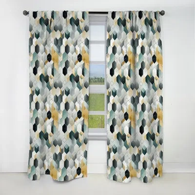 Design Art Grey Hexagons Dreams Ii - Abstract Curtain - Blackout Geometric Shapes Curtain - 1 Panels In Green;gray