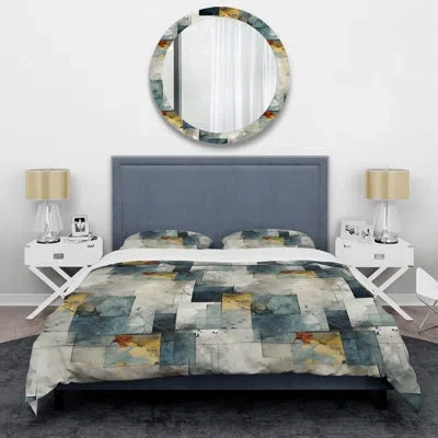Design Art Grey Industrial Concrete Pattern Duvet Cover Set In Gray;yellow
