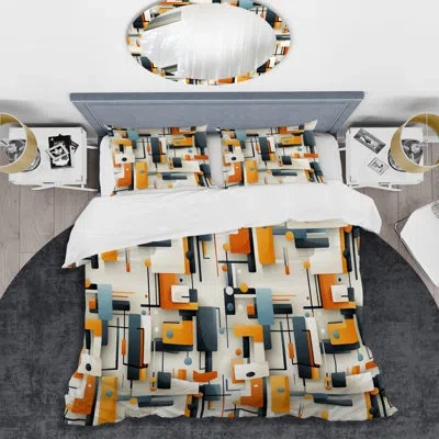 Design Art Grey Industrial Geometric Rectangle Mirage Duvet Cover Set In Gray;yellow