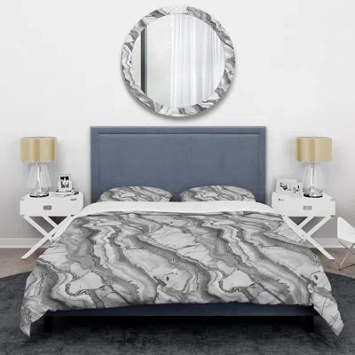 Design Art Grey Marble I - Marble Duvet Cover Set In Gray