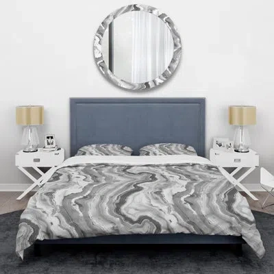 Design Art Grey Marble Iii - Marble Duvet Cover Set In Gray
