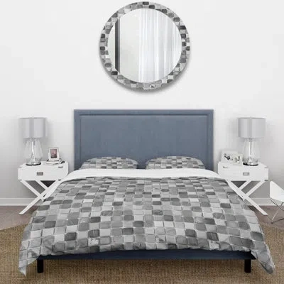 Design Art Grey Midcentury Mosaic Tiles Vi - Midcentury Duvet Cover Set In Gray