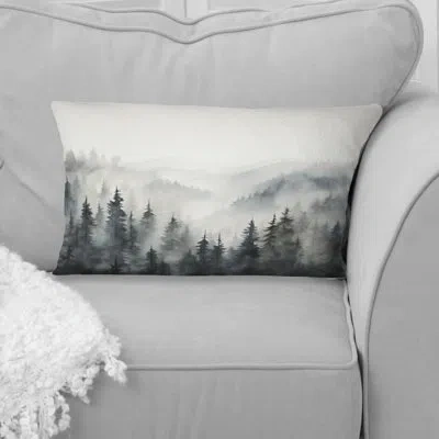 Design Art Grey Misty Morning Forest Horizon - Forest Printed Throw Pillow In Gray