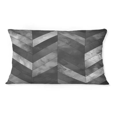 Design Art Grey  Modern Herringbone Flow Iii - Modern Lumbar Pillow In Gray