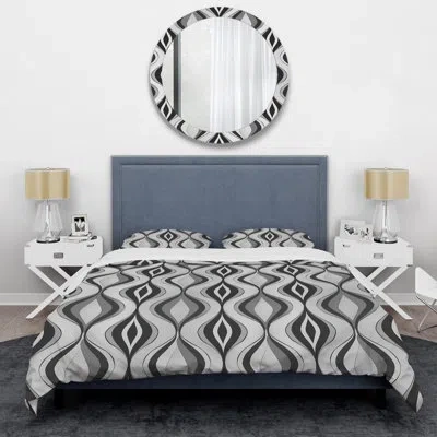 Design Art Grey Modern Ogee Charm - Modern Duvet Cover Set In Gray
