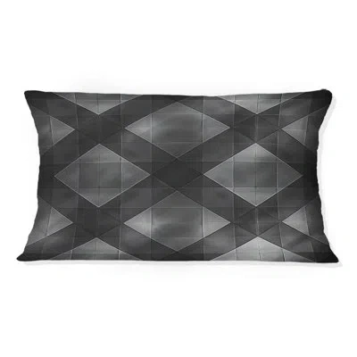 Design Art Grey  Modern Plaid - Modern Lumbar Pillow In Gray