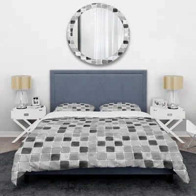 Design Art Grey Mosaic Tiles Ii - Modern Duvet Cover Set In Gray