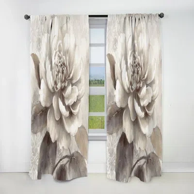Design Art Grey Peonies On Branch Ii - Floral Blackout Curtain - 1 Panel In Gray