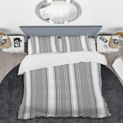 Design Art Grey Pinstripe - Modern Duvet Cover Set In Gray