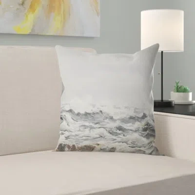 Design Art Grey Sea Waves - Sea & Shore Printed Pillow In Gray