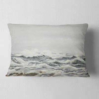 Design Art Grey Sea Waves - Sea & Shore Printed Throw Pillow