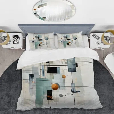 Design Art Grey Suprematism Geometric Symphony Ii Beddingmicrofiber / Polyester Duvet Cover Set In Gray