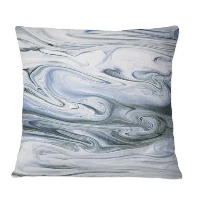 Design Art Grey White And Blue Liquid Marble Art Universe - Modern Printed Throw Pillow In Black;white