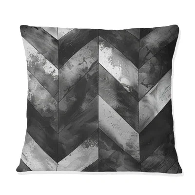 Design Art Grey White Charcoal Herringbone I - Transitional Throw Pillow In White;gray