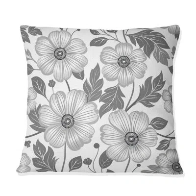 Design Art Grey White Floral Blooms I - Transitional Throw Pillow In White;gray