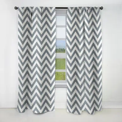 Design Art Grey White Geometric Neutrals Chevron Pattern - Chevron Blackout Curtain - 1 Panels In Gray