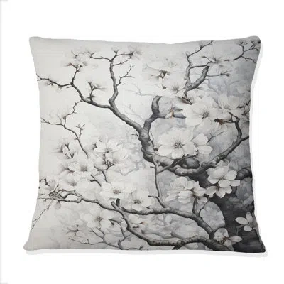 Design Art Grey White Tree Graphite Whispers I - Trees Printed Throw Pillow In Gray