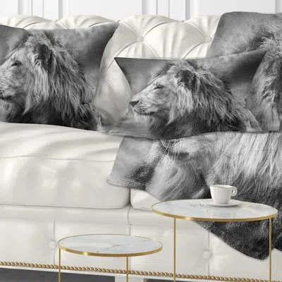 Design Art Grey Wild African Lion - Animal Printed Throw Pillow